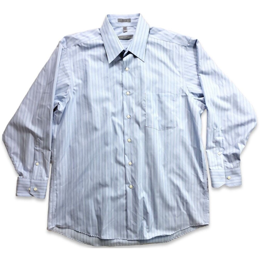 Geoffrey Beene Men's 16.5 32/33 Non Iron Blue Striped Dress Shirt Button Up